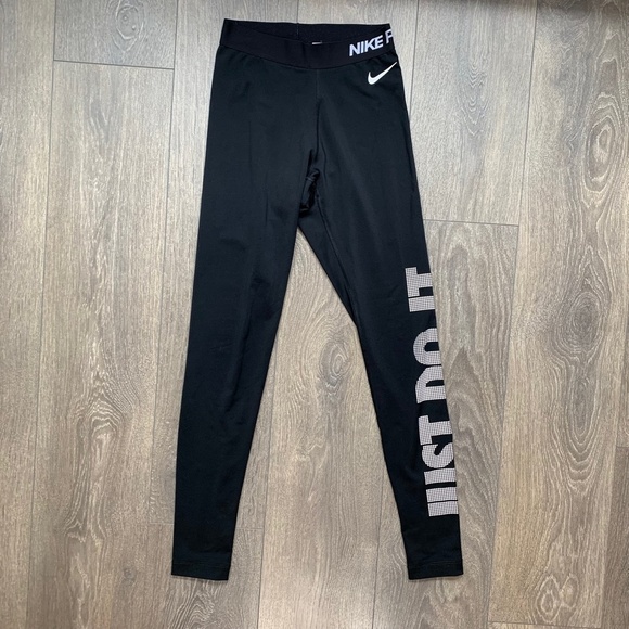 Nike Pro Warm Fleece Just Do it Logo Leggings Running Dri fit Black Second layer - Picture 9 of 15